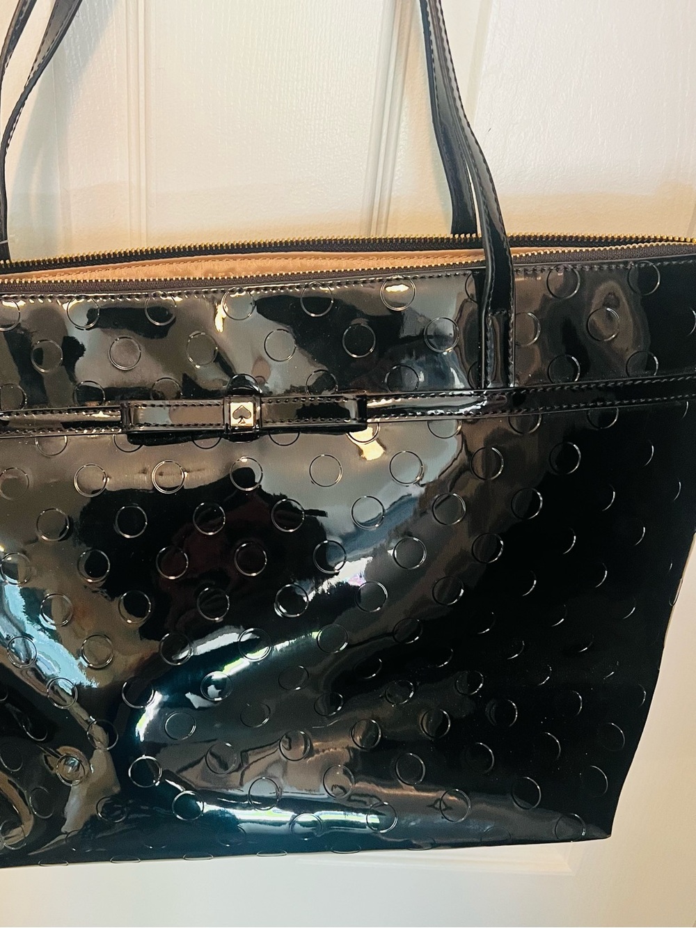 kate spade Black Patent Dot Tote with Bow Accent